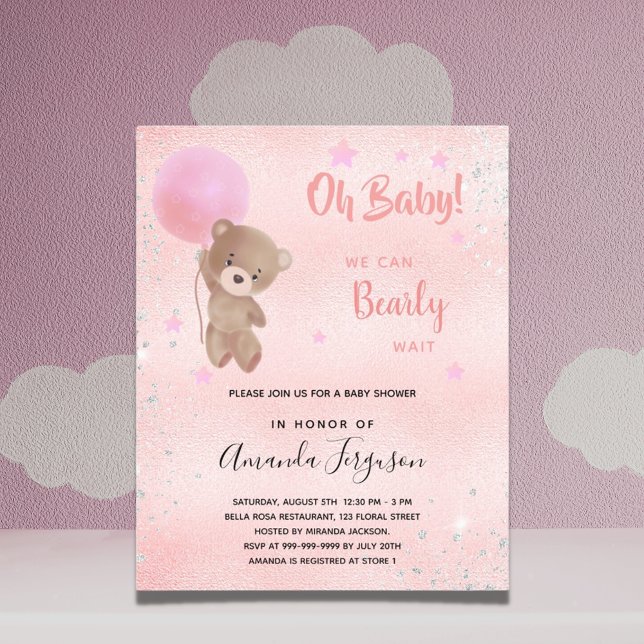 Babydusche Teddy Bär Mädchen pink Einladung (Von Creator hochgeladen)