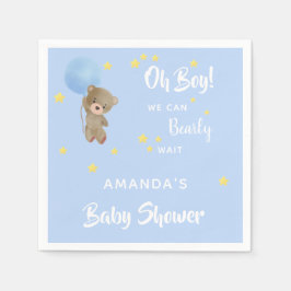 Babydusche Teddy Bärenjungen blauer Name Serviette