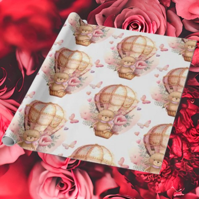 Babydusche Teddy Bear Heißluftballon pink Geschenkpapier (Bring your dream party to life with our selection of quality Teddy Bear themed party supplies )