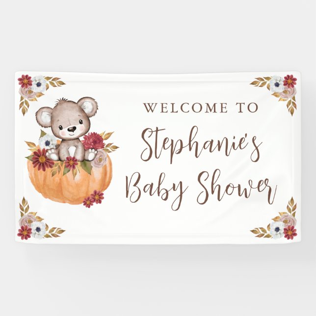 Babydusche Teddy Bear Pumpkin Fall Banner (Horizontal)