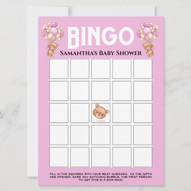 Babydusche Teddy Boy Bubbly Pink Bingo Einladung (Vorderseite)