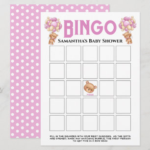Babydusche Teddy Girl Bubbly Pink Bingo Game Einladung