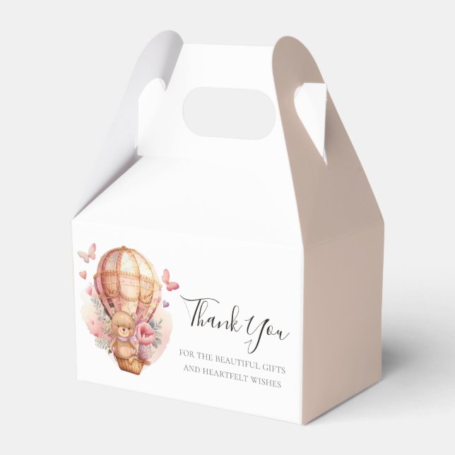 Babydusche Teddy Hot Air Ballon Soft Pink Geschenkschachtel (Vorderseite)