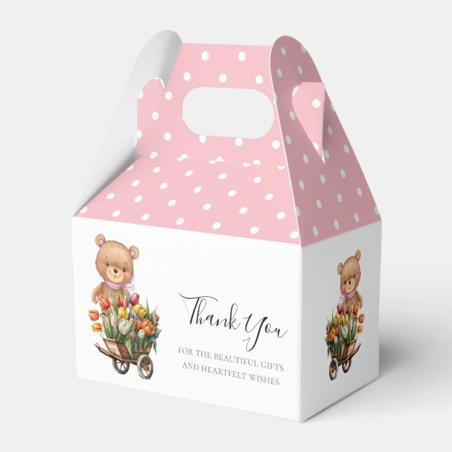 Babydusche Teddy Soft Pink Floral Rustikal Geschenkschachtel (Vorderseite)