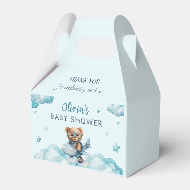 Babydusche Teddybär blau Geschenkschachtel (Vorderseite)