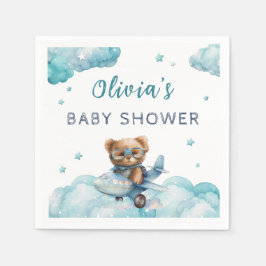 Babydusche Teddybär blau Serviette