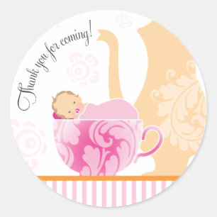Babydusche Tee-Gastgeschenk-Aufkleber   Mädchen Runder Aufkleber