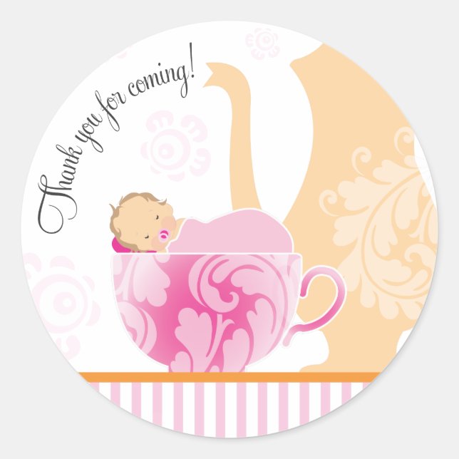 Babydusche Tee-Gastgeschenk-Aufkleber | Mädchen Runder Aufkleber (Vorderseite)