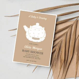Babydusche Tee Party Braun Einladungskarte