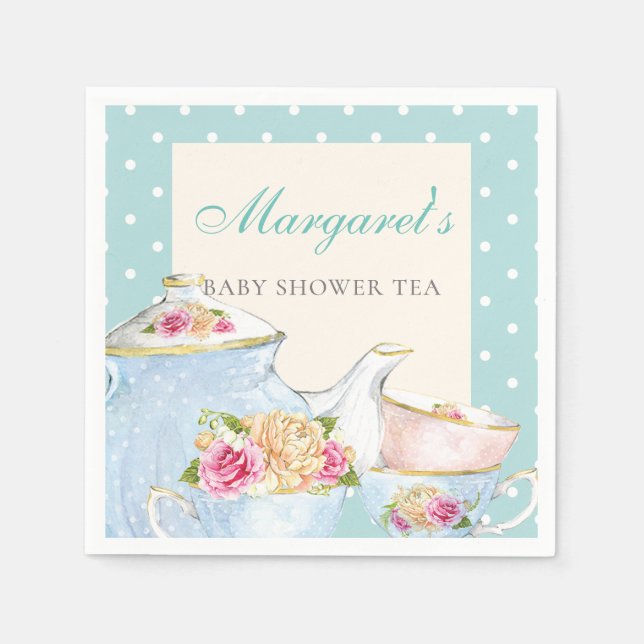 Babydusche Tee Party Personalisiert Polka dot Serviette (Vorderseite)
