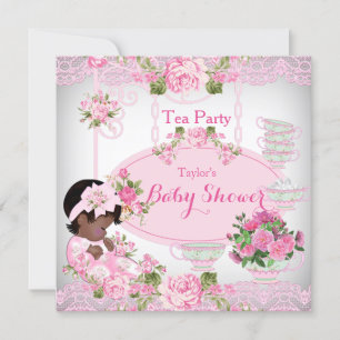 Babydusche Tee Party Vintag Spitze Rosa Flora A Einladung