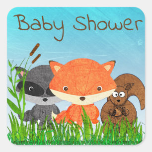 Babydusche Tierholzsticker Quadratischer Aufkleber