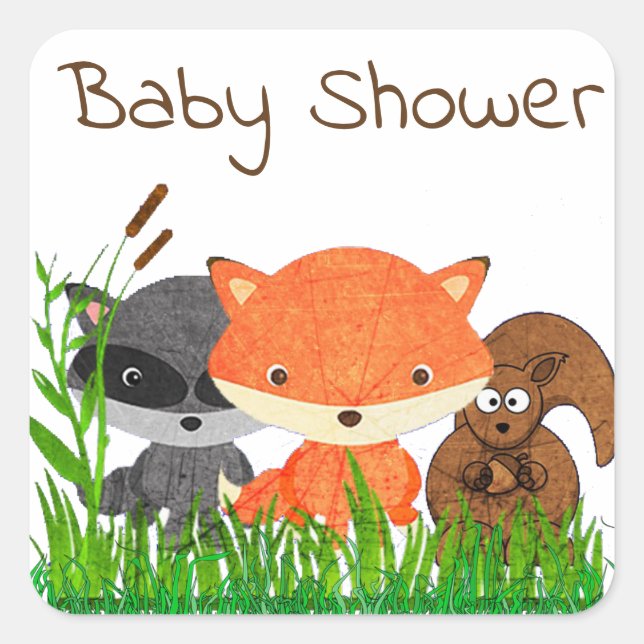 Babydusche Tierholzsticker Quadratischer Aufkleber (Vorderseite)