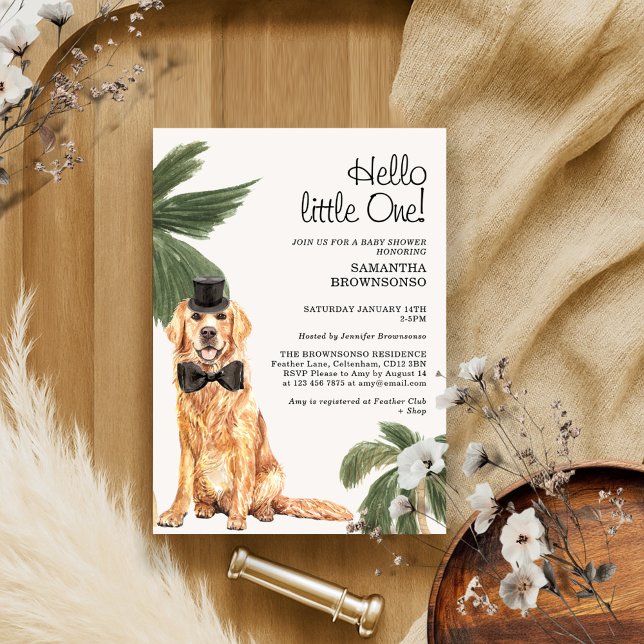Babydusche Tropic Palm Golden Retriever Dog Einladung (Von Creator hochgeladen)