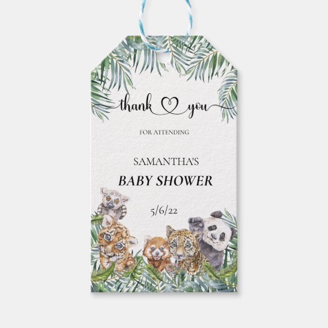 Babydusche tropische Jungle-Tiere Geschenkanhänger (Vorderseite)
