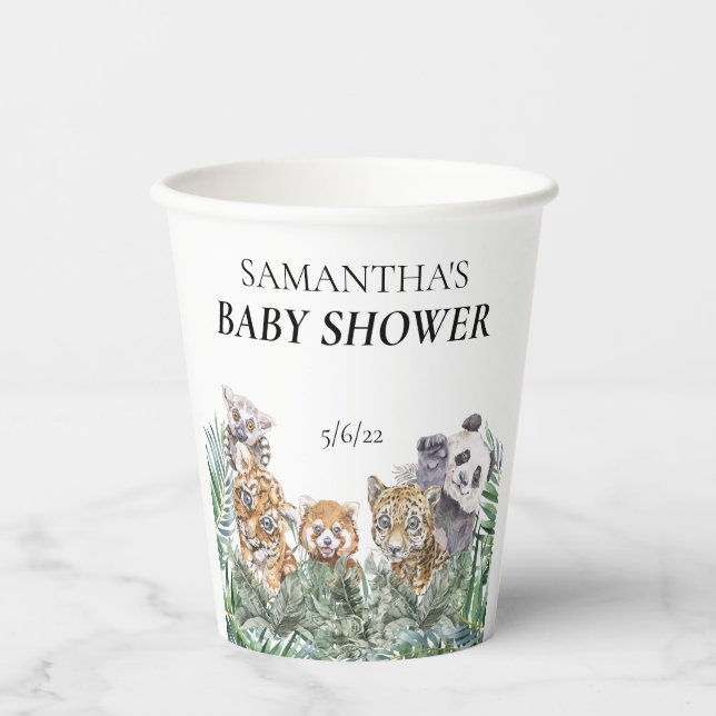 Babydusche tropische Jungle-Tiere Pappbecher (Vorderseite)
