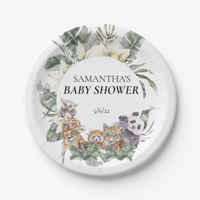Babydusche tropische Jungle-Tiere Pappteller (Vorderseite)
