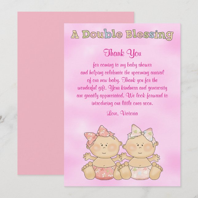 Babydusche Twin Girls Einladung (Vorne/Hinten)