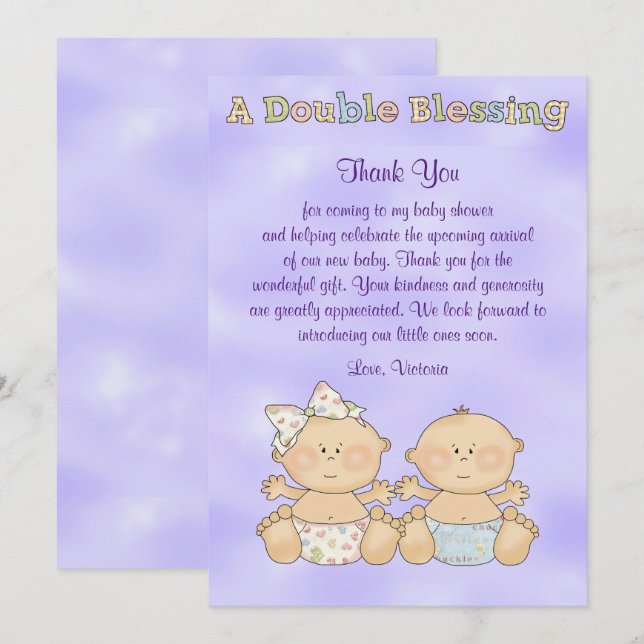 Babydusche Twins Boy Girl Einladung (Vorne/Hinten)