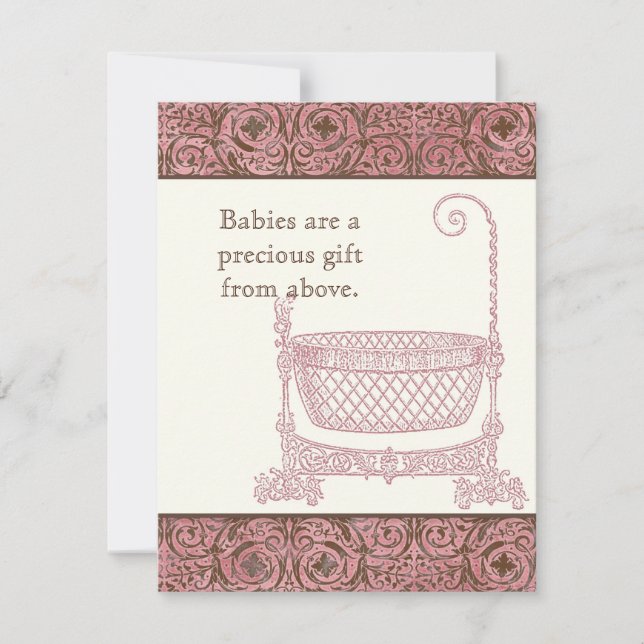 Babydusche UAWG - Pink Brown Damask Cradle RSVP Karte (Vorderseite)