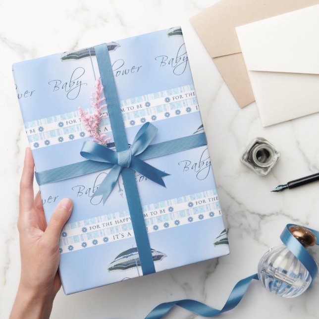 Babydusche Umbrella Blue Boy Wrapping Paper Geschenkpapier (Schenken)