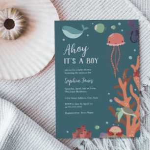 Babydusche unter dem Meer Ahoy Es ist ein Junge Einladung
