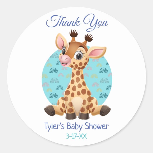 Babydusche Vielen Dank für Ihre Niedliche Giraffe- Runder Aufkleber (Vorderseite)