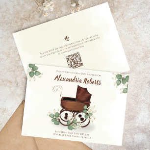 Babydusche Vintag Carriage Greenerie Einladung