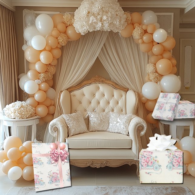 Babydusche Vintag rosa Bär Hübsche Blume Geschenkpapier (Von Creator hochgeladen)