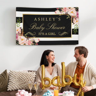 Babydusche Vintage Schwarz-weiße Streifen Banner