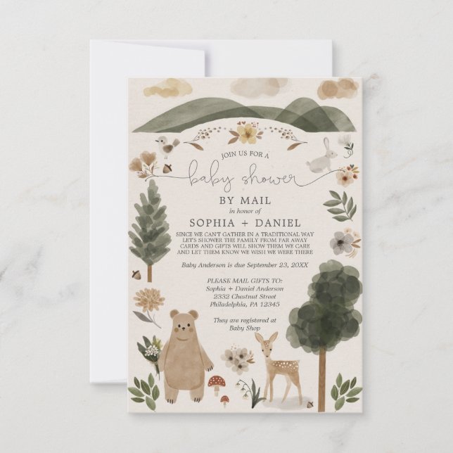 Babydusche von Boho Woodland per Mail Einladungska Einladung (Vorderseite)