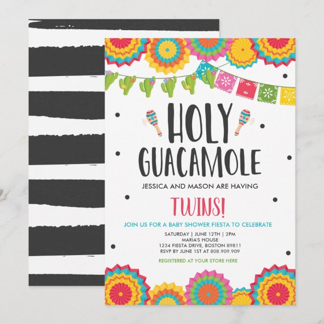 Babydusche von Guacamole Fiesta Twins Einladung (Vorne/Hinten)