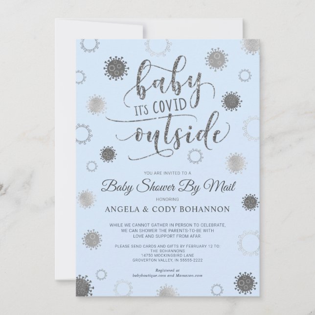 Babydusche von Mail BABY ITS COVID OUTSIDE Blue Einladung (Vorderseite)