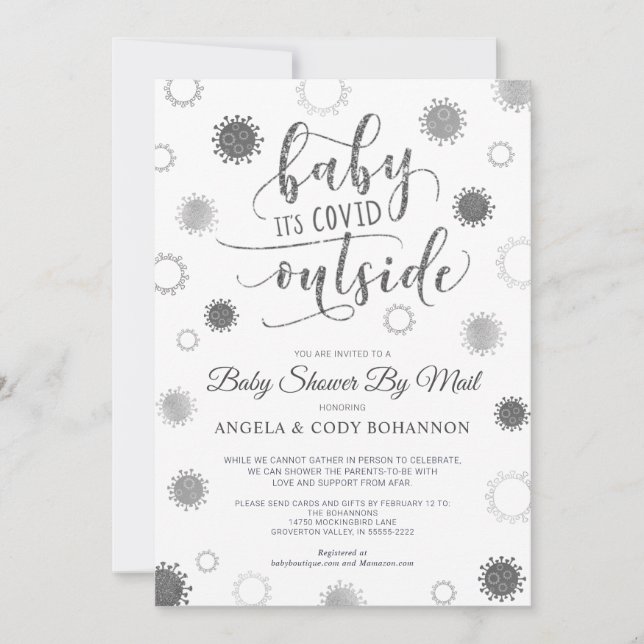 Babydusche von Mail BABY ITS COVID OUTSIDE Silber Einladung (Vorderseite)