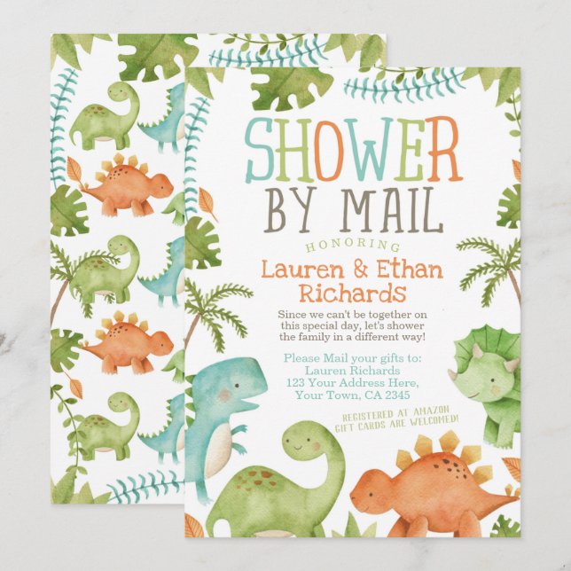 Babydusche von Mail Dinosaur Einladung (Vorne/Hinten)