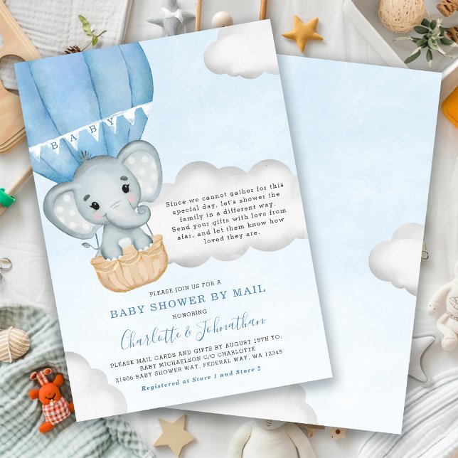Babydusche von Mail Elephant Blue Einladung (Boy Baby Shower By Mail Elephant Blue Invitation)