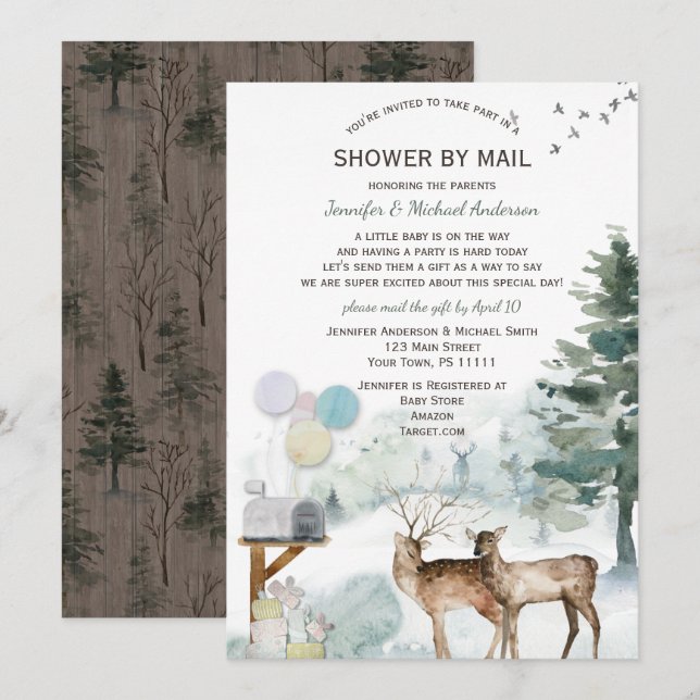 Babydusche von Mail Gender Neutral Woodland Bear Einladung (Vorne/Hinten)
