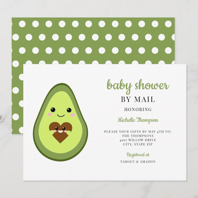 Babydusche von Mail Kawaii Avocado schwanger niedl Einladung (Vorne/Hinten)