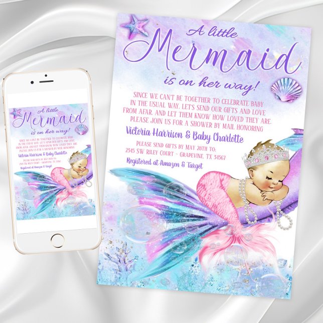 Babydusche von Mail Mermaid Babydusche Einladung (Baby Shower By Mail Mermaid Baby Shower Invitation. Download and printed invitations available.)