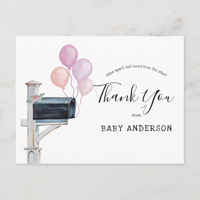 Babydusche von Mail Pink Balloons Vielen Dank Postkarte (Vorderseite)