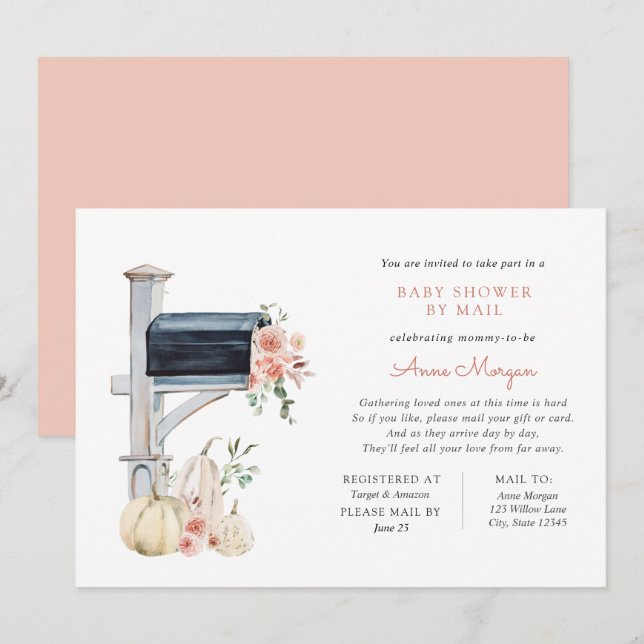 Babydusche von Mail Pink Floral Pumpkin in Mailbox Einladung (Vorne/Hinten)