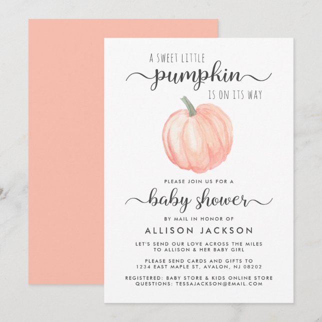 Babydusche von Mail Pumpkin Orange Wasserfarbe Einladung (Vorne/Hinten)