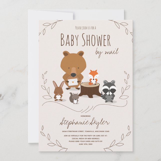 Babydusche von Mail Woodland Animal Brown Einladung (Vorderseite)