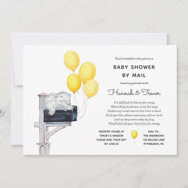 Babydusche von Mail Yellow Balloons Einladung (Vorderseite)