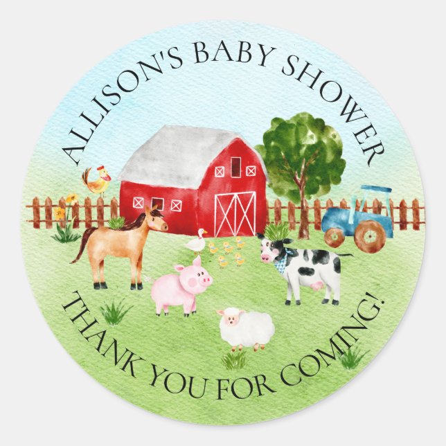 Babydusche von Stalltieren Danke, Aufkleber (Vorderseite)