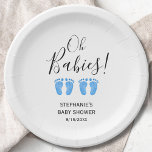 Babydusche von Twin Boys Pappteller<br><div class="desc">Diese niedlichen Teller mit Babydusche sind mit modernen Schriftzeichen und Aquarellbeinen in Pastellblau dekoriert. Einfach anpassbar. Original Wasserfarbe © Michele Davies.</div>