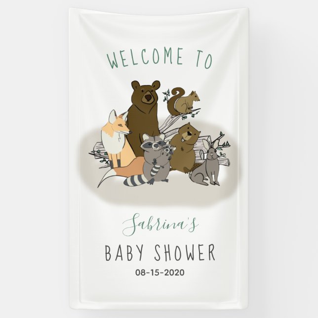 Babydusche von Waldtieren willkommen Banner (Vertikal)