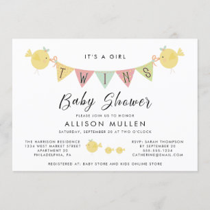 Babydusche von zwei Mädchen  Mommy Bird & Chicks Einladung