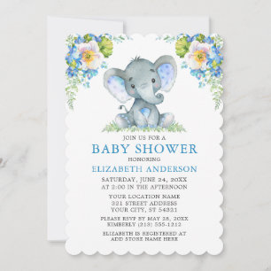 Babydusche Wasserfarbe Blau Blütenlephant Einladung