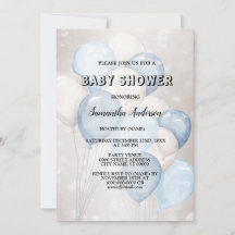 Babydusche Wasserfarbe Blau Weiße Balloons Party